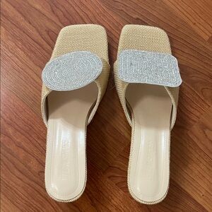 Stylish Tan Mules with Silver Embellishments